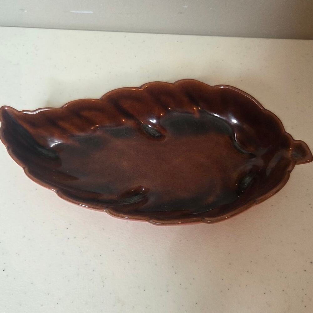Vintage Frankohma Red/Brown 9" Leaf Shaped Dish #225
